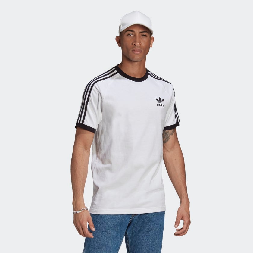 Adidas 3 stripe t shirt mens california on sale