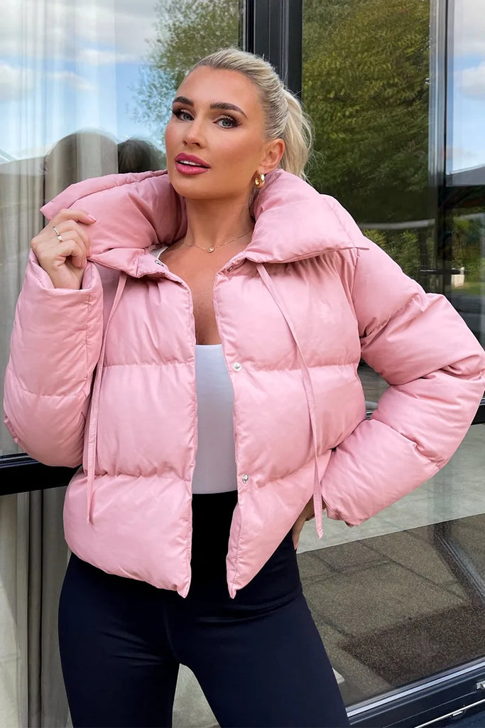 In The Style Billie Faiers Nude Short Cropped Puffer Jacket