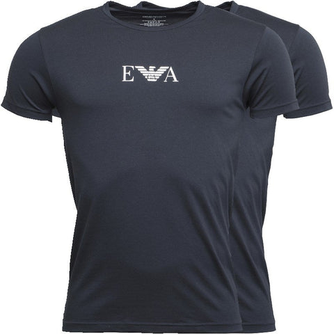 EA Empeorio Armani Mens Two 2 Pack Crew Neck T-Shirt Navy Blue
